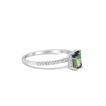 Art Deco Wedding Ring Simulated Rainbow CZ 925 Sterling Silver